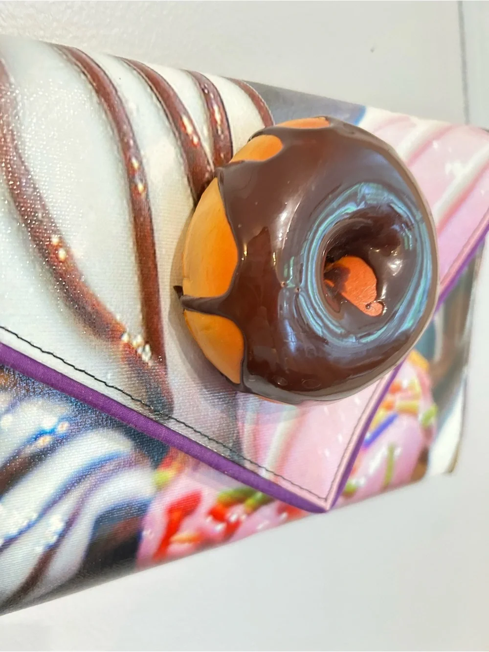 Pink Donut-Accent Envelope Clutch Wristlet